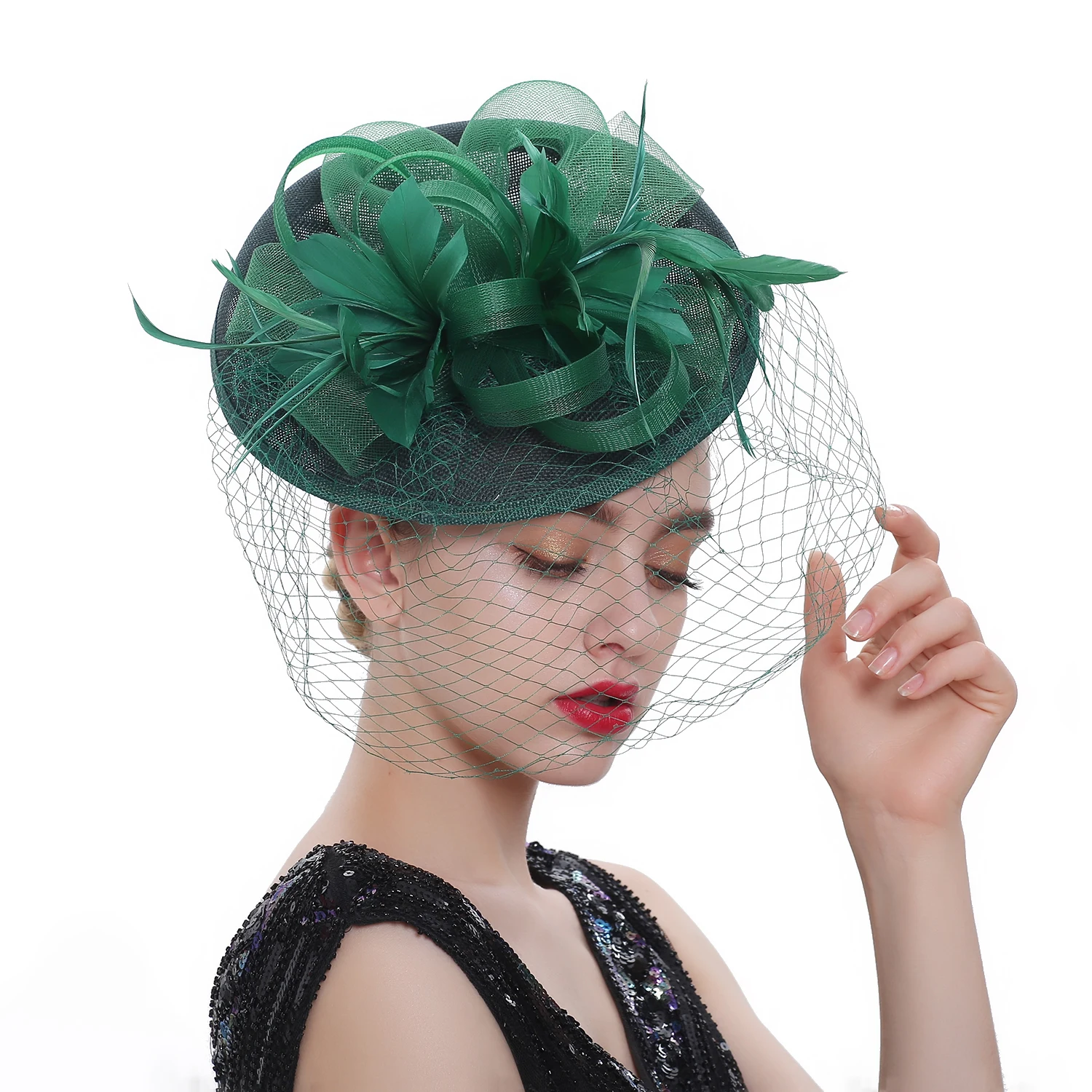 Heavy Weave Sinamay Loop Veil and Feather Fascinator Formal Hat Kentucky Derby,Ascot, Melbourne Cup,Church Headpiece 
Heavy Weave Sinamay Loop Veil and Feather Fascinator Formal Hat Kentucky Derby,Ascot, Melbourne Cup,Church Headpiece