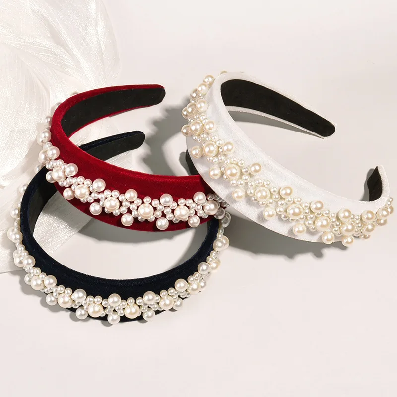 New Wide-brimmed Pearl Headband Gold Velvet Cloth Fashion Temperament Pressure Hair Headband Bridal Headdress
New Wide-brimmed Pearl Headband Gold Velvet Cloth Fashion Temperament Pressure Hair Headband Bridal Headdress