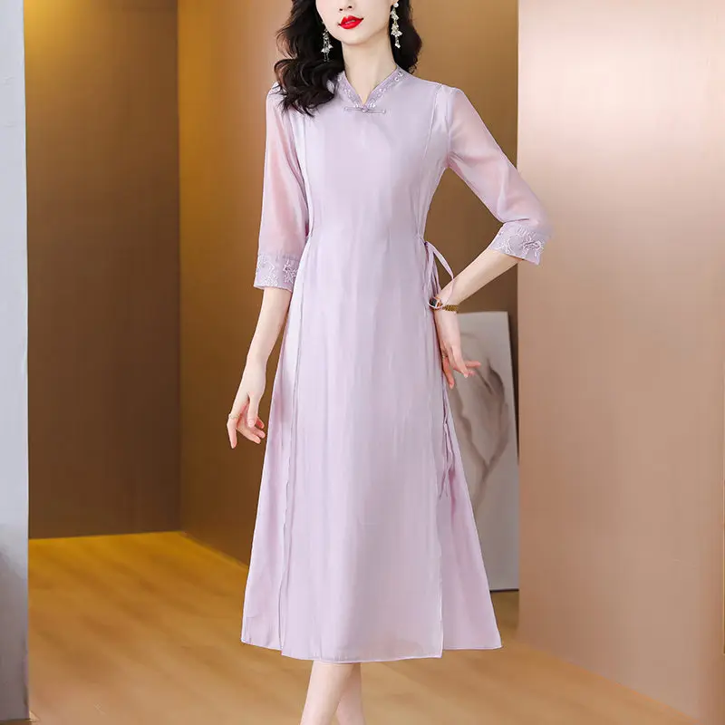 Женское винтажное платье-Ципао в китайском стиле, Элегантное Длинное платье с высокой талией и вышивкой, лето 2023