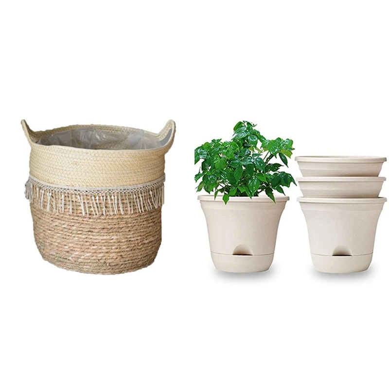 Woven Seagrass Tummy Basket & 7.5 Inch Automatic Watering Flower Pot With Tray(Milky)
Woven Seagrass Tummy Basket & 7.5 Inch Automatic Watering Flower Pot With Tray(Milky)