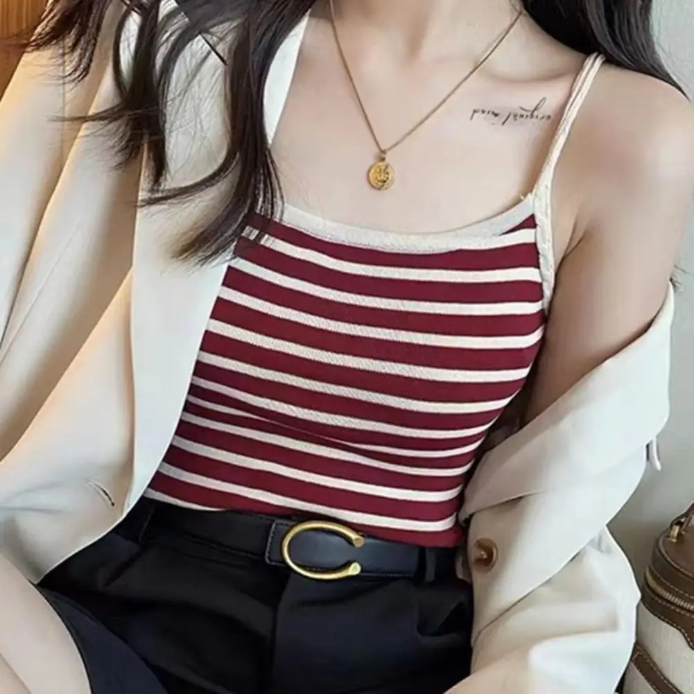 Low Collar Sleeveless Elastic Sling Vest Striped Print Knitted Crop Top Slim fit Dressing Up women Vest Top Sexy Suspender Top
Low Collar Sleeveless Elastic Sling Vest Striped Print Knitted Crop Top Slim fit Dressing Up women Vest Top Sexy Suspender Top