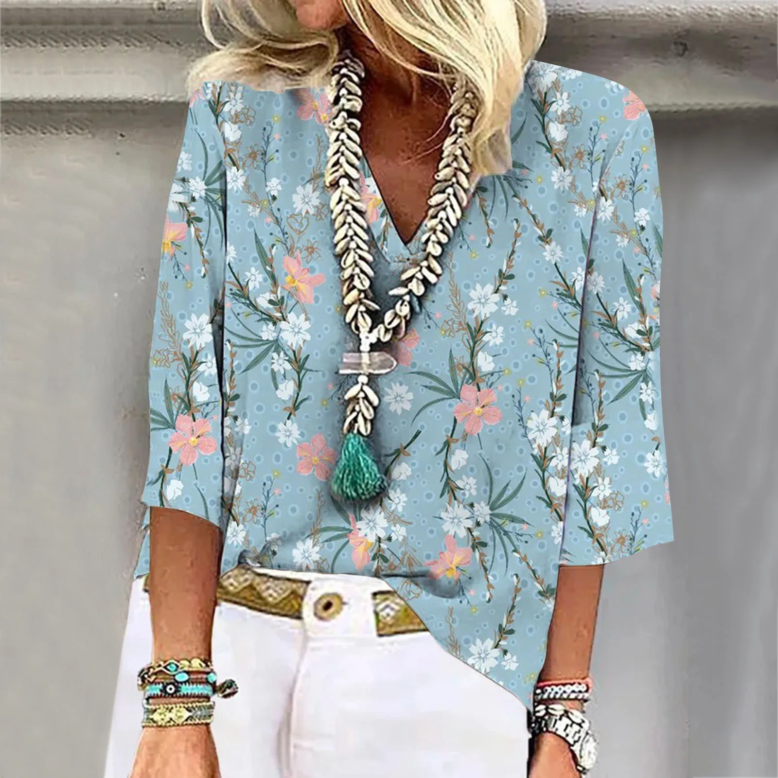 Ladies Summer Loose Casual V Neck Half Sleeve Printed Top TShirt Medium Sleeve Loose Casual Tee Women
Ladies Summer Loose Casual V Neck Half Sleeve Printed Top TShirt Medium Sleeve Loose Casual Tee Women