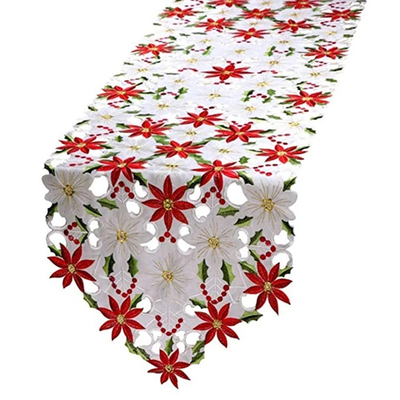 

K1MF Holly Poinsettia Christmas Table Runner Table Place Mats for Christmas Decor