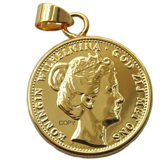 P(25) Coin Pendant Netherlands, 1898 Wilhelmina I, 10 Gulden, Gold/Silver Plated Copy Coin(22mm)
P(25) Coin Pendant Netherlands, 1898 Wilhelmina I, 10 Gulden, Gold/Silver Plated Copy Coin(22mm)