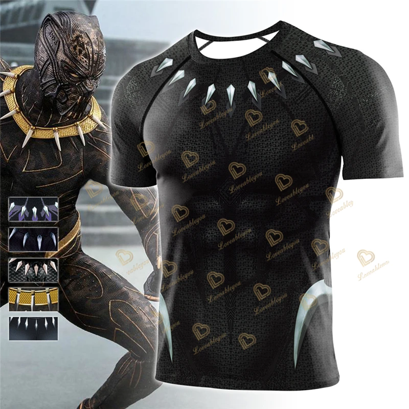 

Black Panther Short Sleeve Jersey Running Training Spiderman Compression Sports T-shirt Slim Sportswear Fitness Clothing Tees