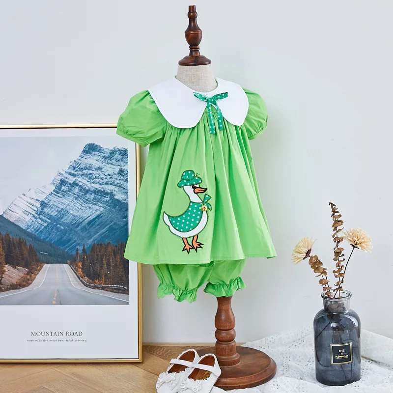 2Pcs Baby Girl Embroidered Duck Dress Toddler Summer Frocks Children Boutique Green Dresses Kids Peter YJ035
2Pcs Baby Girl Embroidered Duck Dress Toddler Summer Frocks Children Boutique Green Dresses Kids Peter YJ035