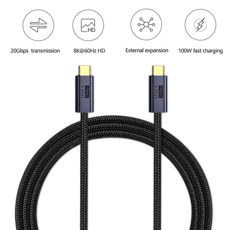 USB 4.0 Cable 100W Type-C Male to Male Fast Charging 20Gbps 8K 60Hz PD 100W USB 4.0 Transfer Data Wire Cord Charger w/Emark Chip
USB 4.0 Cable 100W Type-C Male to Male Fast Charging 20Gbps 8K 60Hz PD 100W USB 4.0 Transfer Data Wire Cord Charger w/Emark Chip