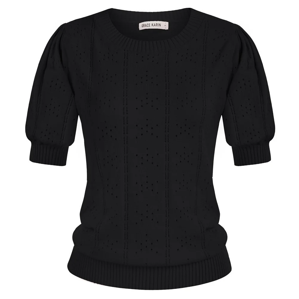

GRACE KARIN Women’s Short Puff Sleeve Cropped Cardigan V Neck Open Front Bolero Shrug Lightweight Knit Shrug Sweater A30