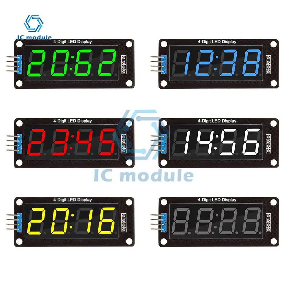 TM1637 0.56" 4 Bit LED Digital Tube Display 7 Segments Yellow/White/Red/Green/Blue Clock Digital Tube Display Module for Arduino
TM1637 0.56" 4 Bit LED Digital Tube Display 7 Segments Yellow/White/Red/Green/Blue Clock Digital Tube Display Module for Arduino