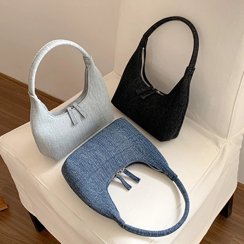 

New Fashion Niche Design Denim Bag Korean Version Of The Handbag Senior Sense Of Casual Crescent Handbag Female