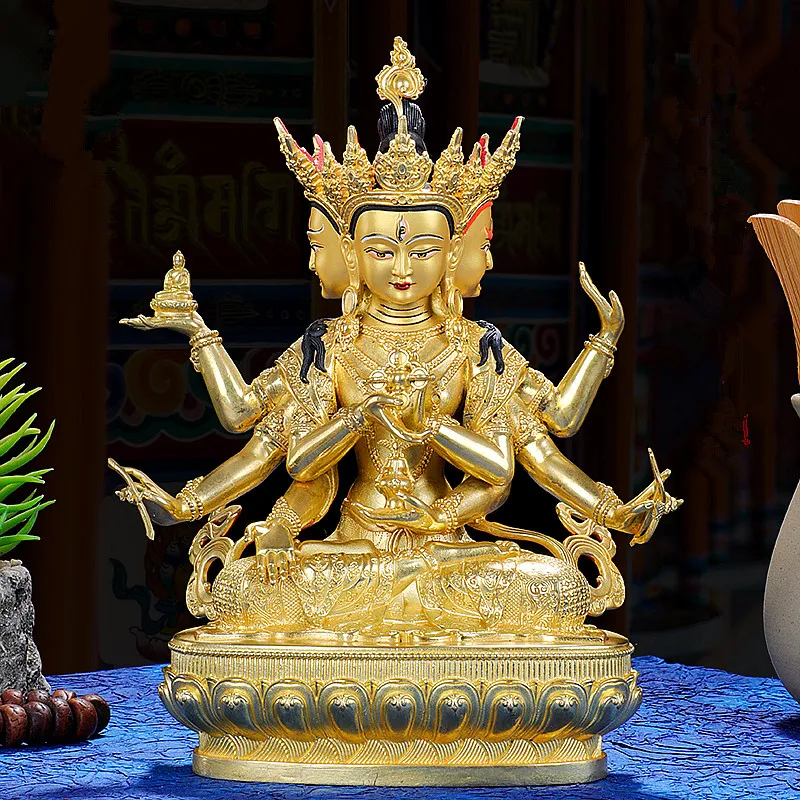 21.5cm Gold Copper Ushnishavijaya Guanyin Carving Buddhist Retro Carving Tranic Temple Decorate Bodhisattva Figurine 
21.5cm Gold Copper Ushnishavijaya Guanyin Carving Buddhist Retro Carving Tranic Temple Decorate Bodhisattva Figurine