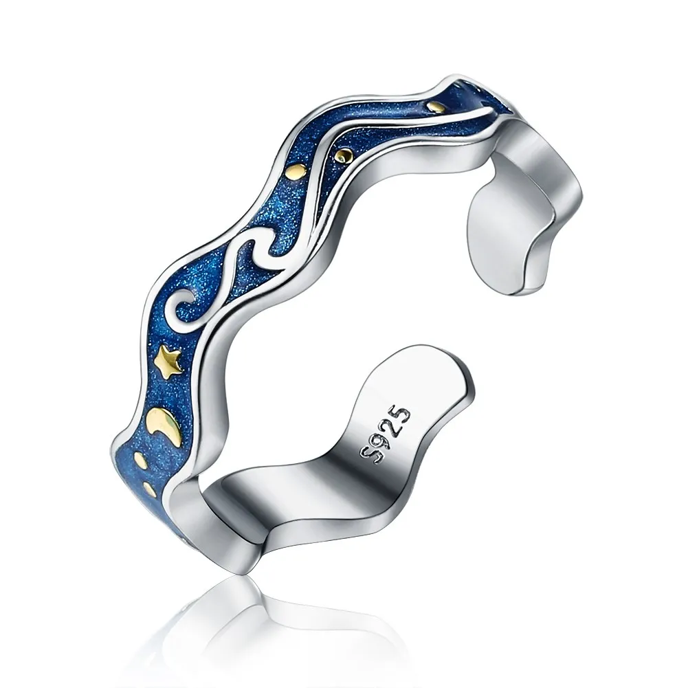 Original Blue Starry Sky Sterling Silver Ring Star Plated Gold Opening Ring
Original Blue Starry Sky Sterling Silver Ring Star Plated Gold Opening Ring
