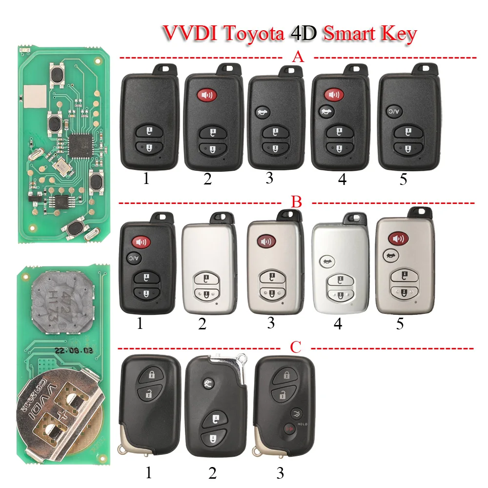 jingyuqin Universal Smart Remote Key For VVDI Toyota 4D PCB Support Renew / Rewrite 312/314/434Mhz A433 F433 5290 3370 0140 0780
jingyuqin Universal Smart Remote Key For VVDI Toyota 4D PCB Support Renew / Rewrite 312/314/434Mhz A433 F433 5290 3370 0140 0780