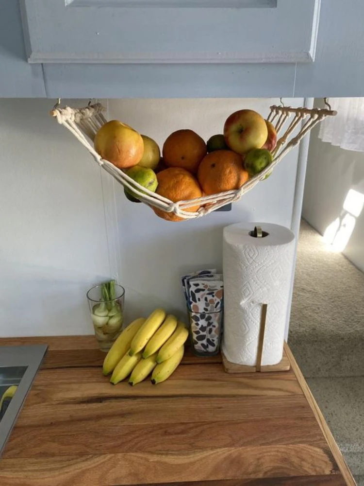 Under Cabinet Fruit Hammock Boho Woven Hanging Vegetable Hammock Hand-Woven Macrame Hanging Basket Kitchen Storage Organizer
Under Cabinet Fruit Hammock Boho Woven Hanging Vegetable Hammock Hand-Woven Macrame Hanging Basket Kitchen Storage Organizer