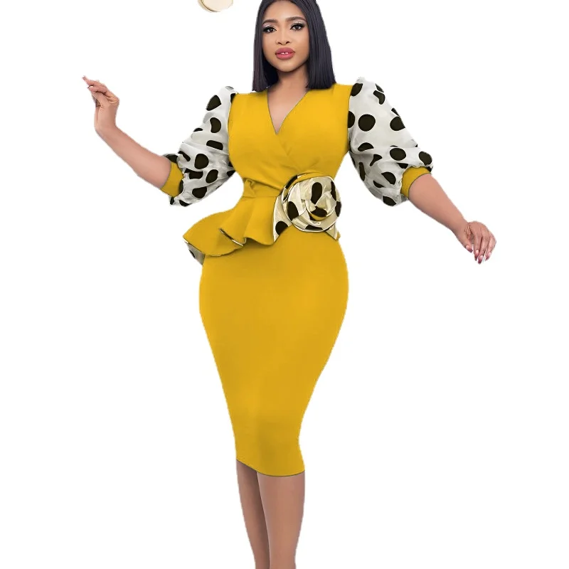 Autumn Dress Women's Fashion Dot Mesh Splice Lantern Sleeve V-Neck High Waist A-line Dress Women's Commuter Slim Dress
Autumn Dress Women's Fashion Dot Mesh Splice Lantern Sleeve V-Neck High Waist A-line Dress Women's Commuter Slim Dress