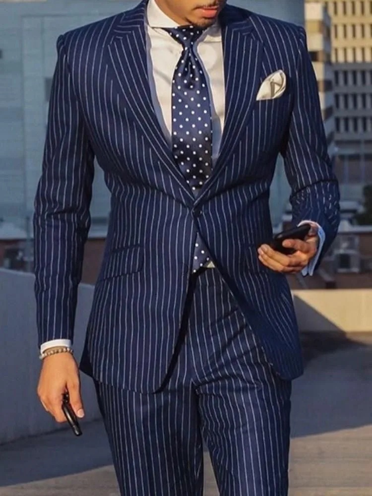 2022 Navy Blue 2 Piece Slim Fit Business Men Suit Stripe Groom Wedding Tuxedo Custom Skinny Prom Wedding Business Suit
2022 Navy Blue 2 Piece Slim Fit Business Men Suit Stripe Groom Wedding Tuxedo Custom Skinny Prom Wedding Business Suit