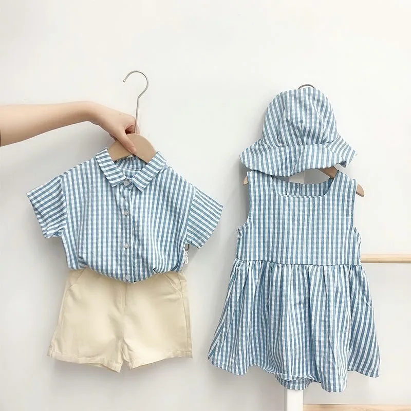 Brother And Sister Suit Kids Striped Plaid Set Boys Summer T-shirt Casual Shorts Baby Girls Princess Dress Kids Family Clothes
Brother And Sister Suit Kids Striped Plaid Set Boys Summer T-shirt Casual Shorts Baby Girls Princess Dress Kids Family Clothes