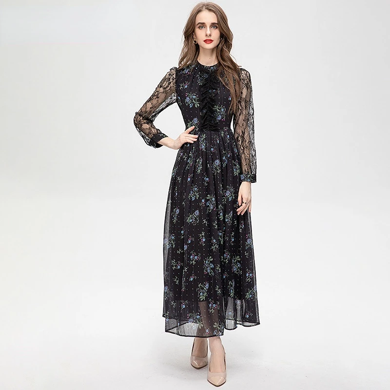 Elegant Dresses For Women 2023 Luxury Designer Evening Party Summer O-Neck Lace Long Sleeve Flower Printing Pleated Dresses
Elegant Dresses For Women 2023 Luxury Designer Evening Party Summer O-Neck Lace Long Sleeve Flower Printing Pleated Dresses