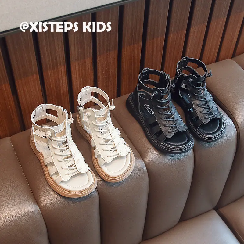 XISTEPS Lace-up Gladiator Sandals for Children Girls White Black Fashion Kids Sandals Girls 2023 Summer Non-slip Toddler Shoes
XISTEPS Lace-up Gladiator Sandals for Children Girls White Black Fashion Kids Sandals Girls 2023 Summer Non-slip Toddler Shoes