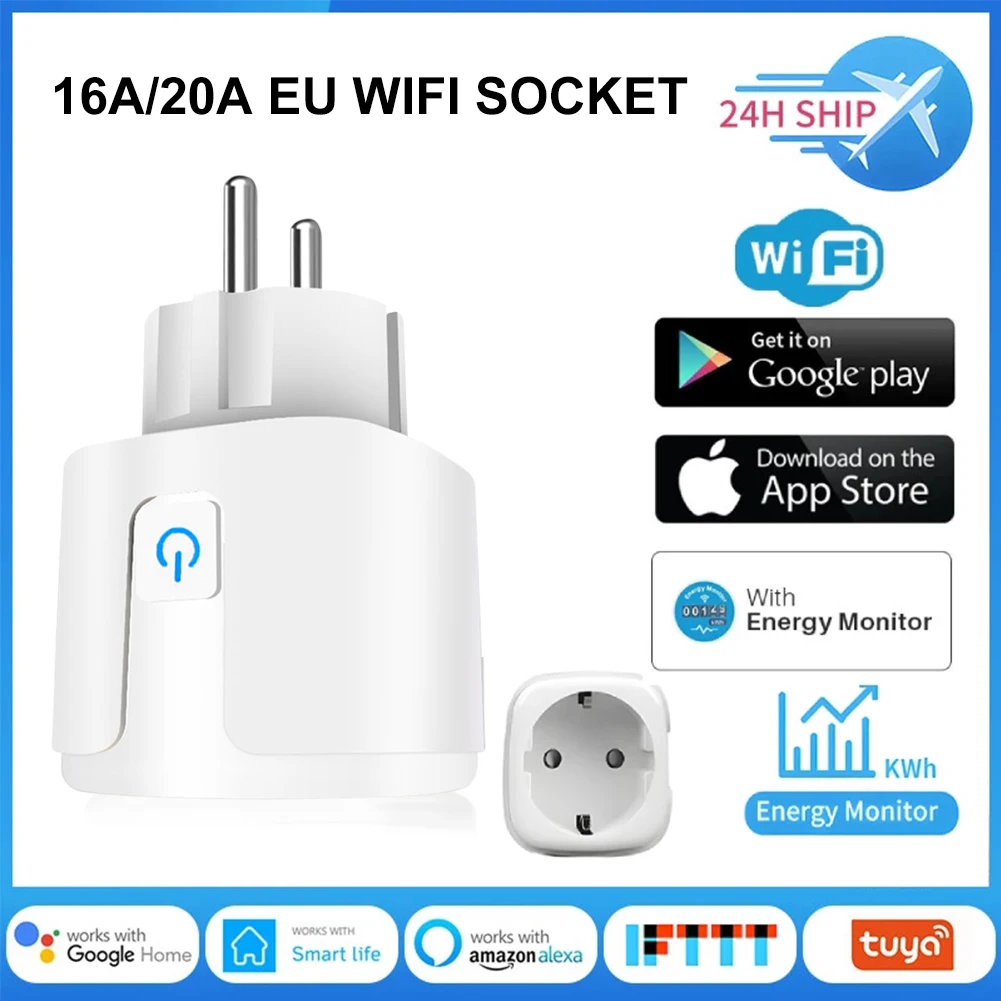 Smart TUYA WIFI Wireless Remote Socket 20A EU Plug Smart Timer Plug Voice Control Home Fire Retardant PC Smart Power Socket
Smart TUYA WIFI Wireless Remote Socket 20A EU Plug Smart Timer Plug Voice Control Home Fire Retardant PC Smart Power Socket
