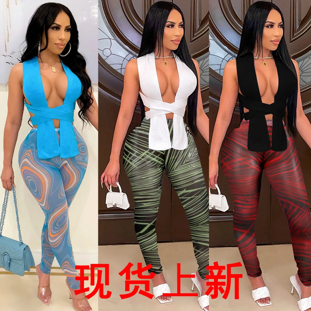 Women's Clothing Sexy Two-piece Set Hanging Neck Wrapped Chest Printed Pants Set 2022 Summer New
Women's Clothing Sexy Two-piece Set Hanging Neck Wrapped Chest Printed Pants Set 2022 Summer New