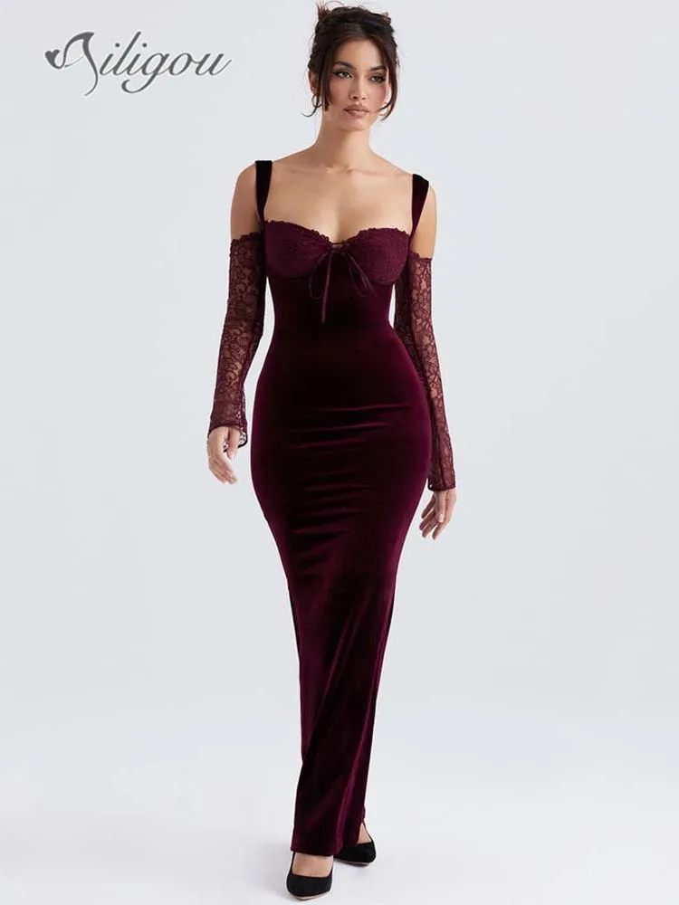 Ailigou 2023 New Women's Solid Off Shoulder Long Sleeve Lace Velvet Mid length Dress Sexy Elegant Celebrity Party Club Dress
Ailigou 2023 New Women's Solid Off Shoulder Long Sleeve Lace Velvet Mid length Dress Sexy Elegant Celebrity Party Club Dress