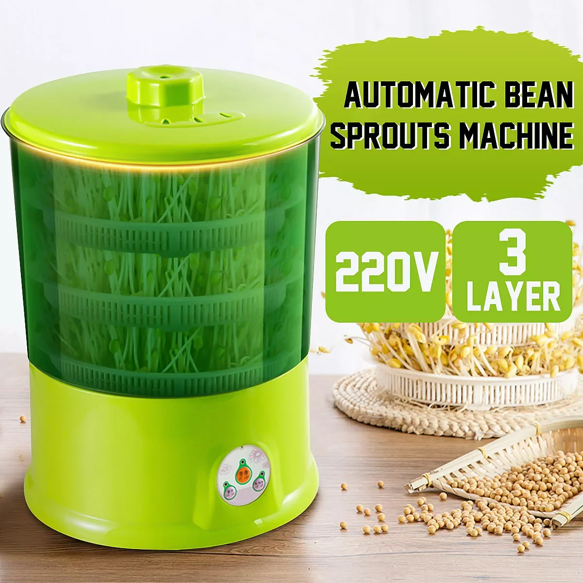 

3 Layers Automatic Bean Sprouts Maker Thermostat Electric Germinator Green Seeds Sprout Growth Bucket Bean Bud Growing Machine