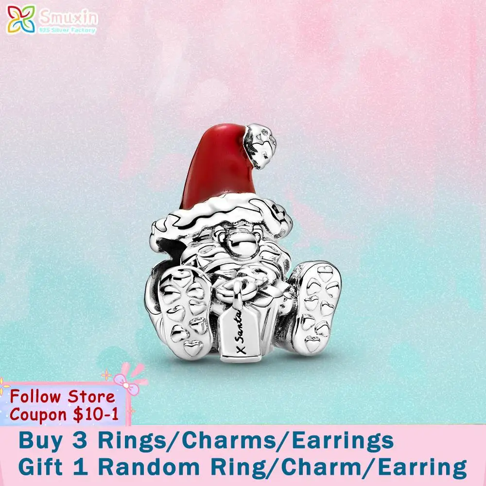 

Smuxin 925 Sterling Silver Beads Seated Santa Claus & Present Charm fit Original Pandora Bracelets for Women Jewelry Making Gift