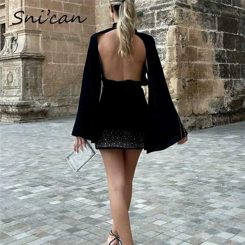 Solid Black Cloak Sequined Backless Sexy Blouse Women Fashion Summer Batwing Sleeve Oversize Casual Ladies Shirts Female Tops
Solid Black Cloak Sequined Backless Sexy Blouse Women Fashion Summer Batwing Sleeve Oversize Casual Ladies Shirts Female Tops