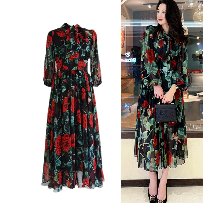Designer Rose Floral Chiffon Bow Party Night Dresses A Line High Waist Midi Long Dress Vestidos Zaful Boho Robes Elbise
Designer Rose Floral Chiffon Bow Party Night Dresses A Line High Waist Midi Long Dress Vestidos Zaful Boho Robes Elbise