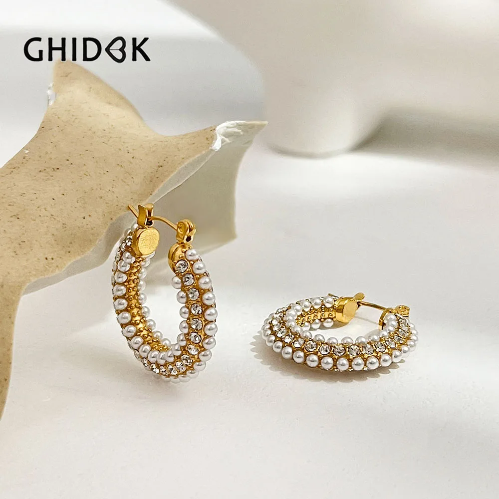 Ghidbk Mix Rhinestones Pearls Thick Hoop Earrings for Women 18K Gold Plated Non Tarnish Women Fabulous Jewelry Party Wedding 
Ghidbk Mix Rhinestones Pearls Thick Hoop Earrings for Women 18K Gold Plated Non Tarnish Women Fabulous Jewelry Party Wedding