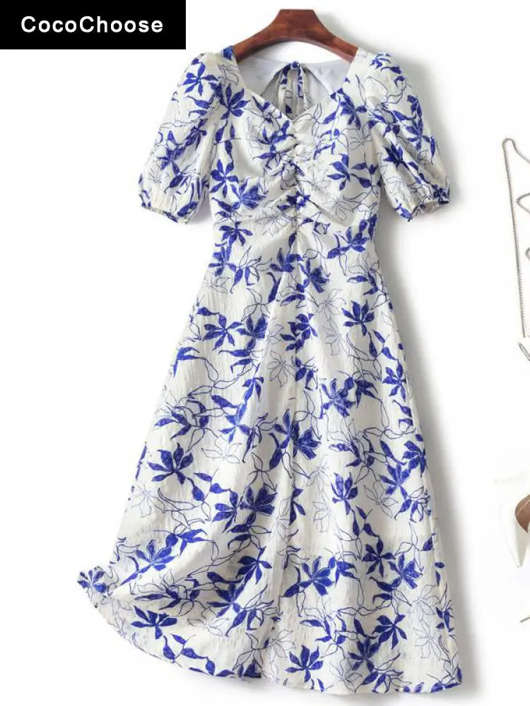 2022 Summer Fashion Clothes Women Sexy Dresses Designer Floral Print Short Puff Sleeve Ruched V-neck Backless Casual Dress Blue
2022 Summer Fashion Clothes Women Sexy Dresses Designer Floral Print Short Puff Sleeve Ruched V-neck Backless Casual Dress Blue