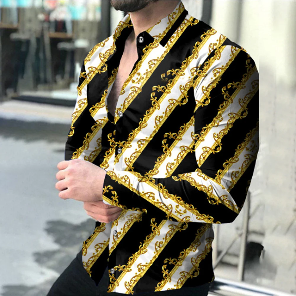 Men Button Down Long Sleeve Gold Print Shirt Slim Fit Muscle Dress Shirts Social Vintage Designer Cardigan Blouses Strretwear A5
Men Button Down Long Sleeve Gold Print Shirt Slim Fit Muscle Dress Shirts Social Vintage Designer Cardigan Blouses Strretwear A5