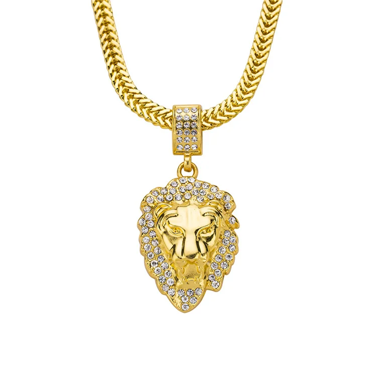 

European and American Hip Hop hipster Lion pendant necklace with diamond Snake bone chain necklace