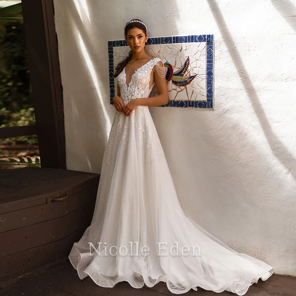 Nicolle Eden Glitter Vintage A Line Wedding Dresses For Women Lace Appliques Tulle Gown Vestido De Casamento Custom Made
Nicolle Eden Glitter Vintage A Line Wedding Dresses For Women Lace Appliques Tulle Gown Vestido De Casamento Custom Made