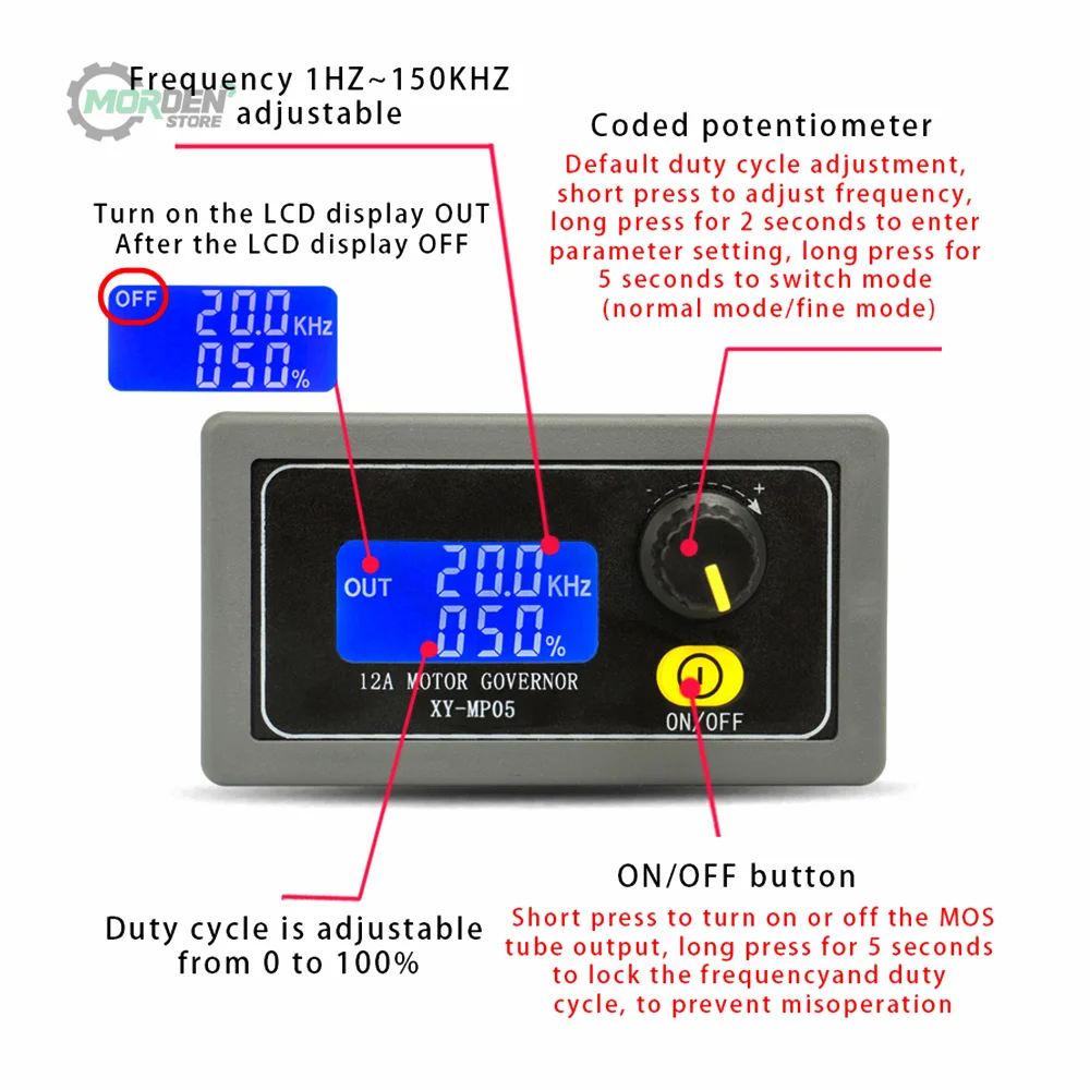 DC6-30V 12V 24V Motor Speed Controller Regulator 5A 150W Adjustable LED Dimmer Pulse Frequency XY-MP05 Power Supply for Lighting
DC6-30V 12V 24V Motor Speed Controller Regulator 5A 150W Adjustable LED Dimmer Pulse Frequency XY-MP05 Power Supply for Lighting