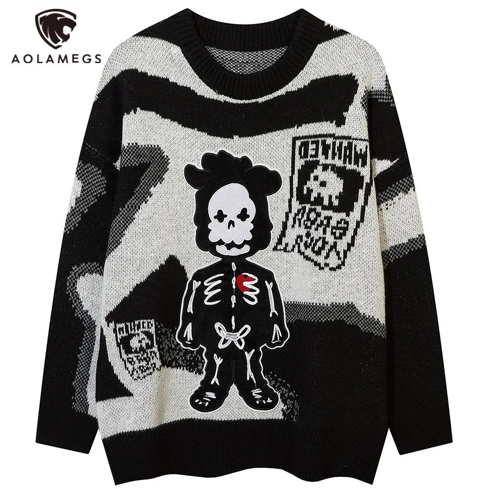Aolamegs Men's Oversized Sweater Cartoon Skull Embroidery Simple All-match Long Sleeves Pullover Hip Hop Baggy Casual Streetwear
Aolamegs Men's Oversized Sweater Cartoon Skull Embroidery Simple All-match Long Sleeves Pullover Hip Hop Baggy Casual Streetwear