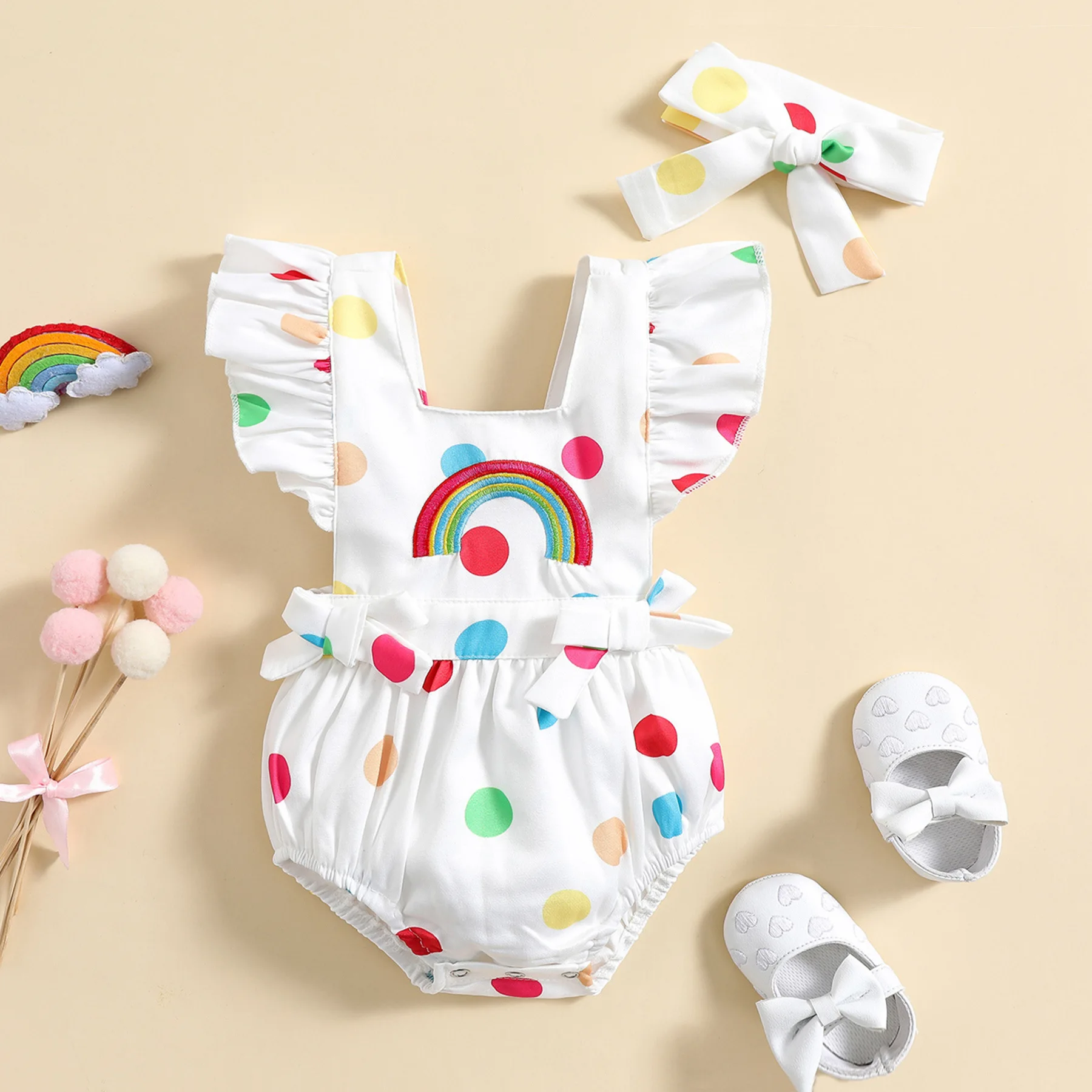 INS Hot Style 2 Piece Summer Baby Girl Boy Cute Jumpsuit 0-24m Color Dot Rainbow Print Flying Sleeves + Headband
INS Hot Style 2 Piece Summer Baby Girl Boy Cute Jumpsuit 0-24m Color Dot Rainbow Print Flying Sleeves + Headband