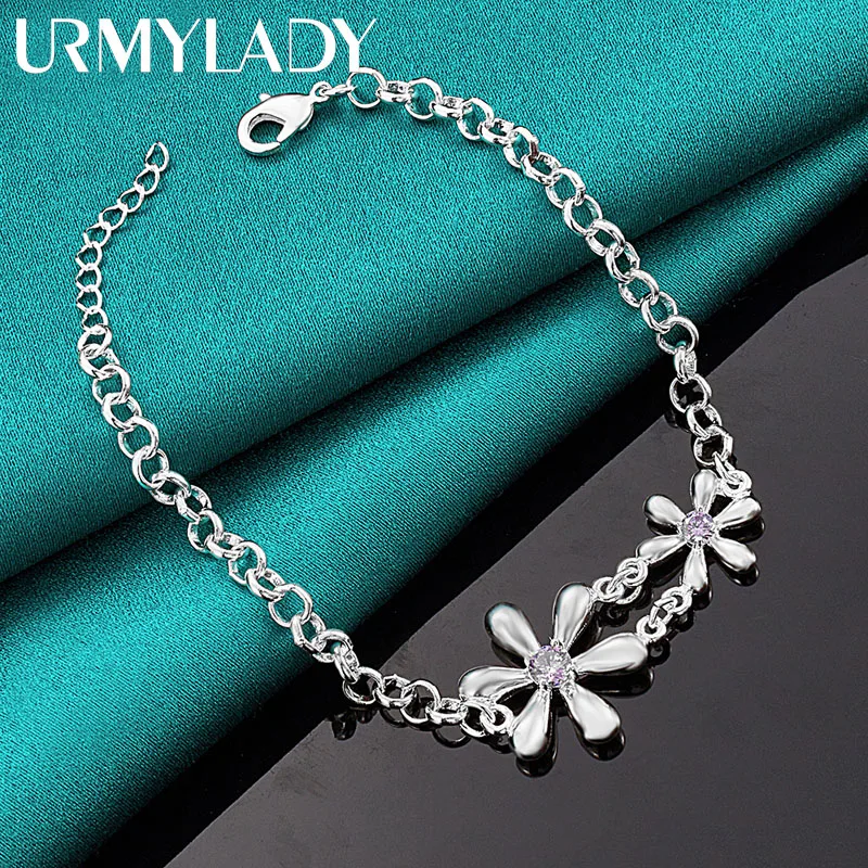 URMYLADY 925 Sterling Silver Purple/White AAA Zircon Flowers Chain Bracelet For Woman Fashion Charm Wedding Engagement Jewelry
URMYLADY 925 Sterling Silver Purple/White AAA Zircon Flowers Chain Bracelet For Woman Fashion Charm Wedding Engagement Jewelry