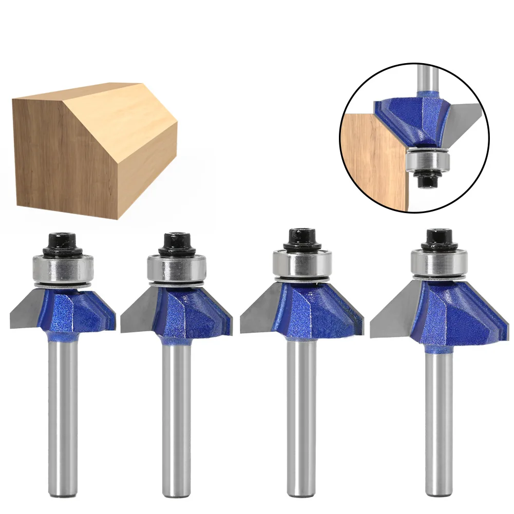 6mm Shank 45-Degree Chamfer Router Bits Set with Bearing 4-Different-Size Diameter-22&24&26&31mm
6mm Shank 45-Degree Chamfer Router Bits Set with Bearing 4-Different-Size Diameter-22&24&26&31mm