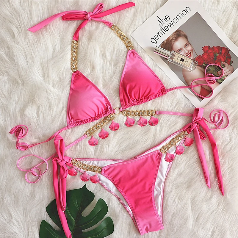2022 Sexy Shell Diamond Bikini Halter Push Up Swimwear Women Swimsuit Female Strappy Bikini Set Brazilian Bathing Suit Beachwear
2022 Sexy Shell Diamond Bikini Halter Push Up Swimwear Women Swimsuit Female Strappy Bikini Set Brazilian Bathing Suit Beachwear