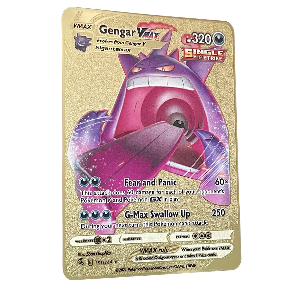 Gengar Vmax Golden Pokemon Cards in English Iron Metal Pokmo Letters Kids Gift Game Collection Cards Rainbow
Gengar Vmax Golden Pokemon Cards in English Iron Metal Pokmo Letters Kids Gift Game Collection Cards Rainbow