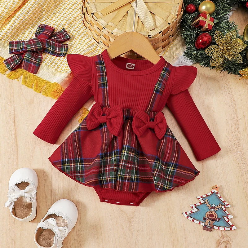 Newborn Baby Girl Christmas Outfit Plaid Ruffle Long Sleeve Bowknot Romper Dress with Headband Fall Winter Ribbed Clothes
Newborn Baby Girl Christmas Outfit Plaid Ruffle Long Sleeve Bowknot Romper Dress with Headband Fall Winter Ribbed Clothes