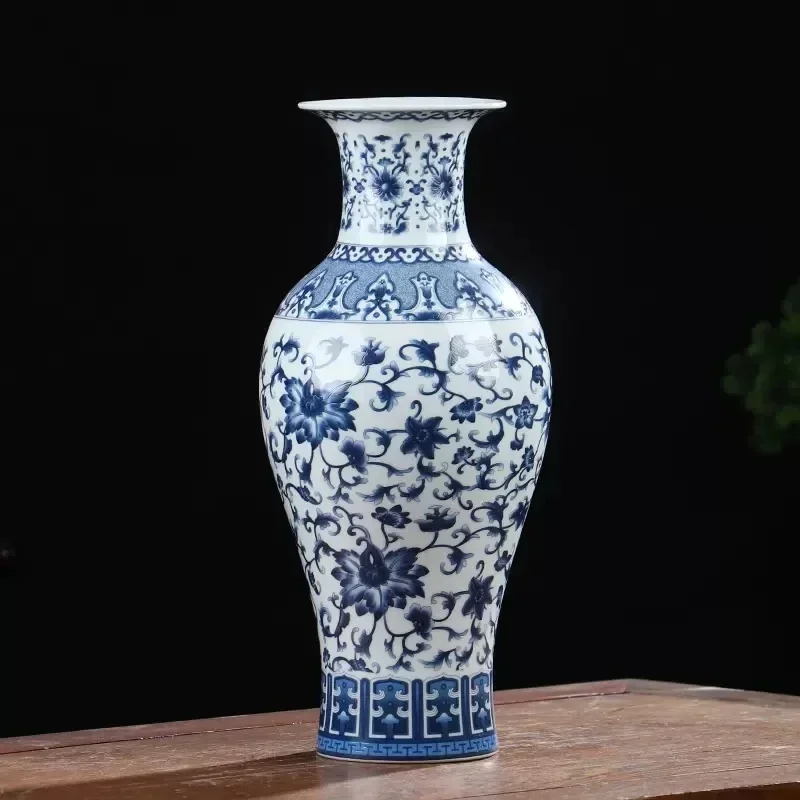 

Фарфор Античный Jingdezhen сине-белая фарфоровая ваза украшение для гостиной Цветочная композиция китайская большая декоративная ha