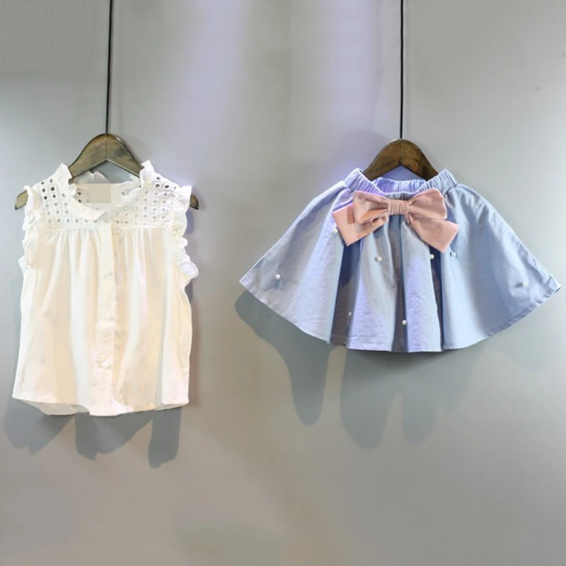 Baby Girl Clothes Girls Summer New Sleeveless Mesh Shirt Bow Denim Pearl Skirt Two Piece Set 3-7 Year Child Casual Clothing Sets
Baby Girl Clothes Girls Summer New Sleeveless Mesh Shirt Bow Denim Pearl Skirt Two Piece Set 3-7 Year Child Casual Clothing Sets