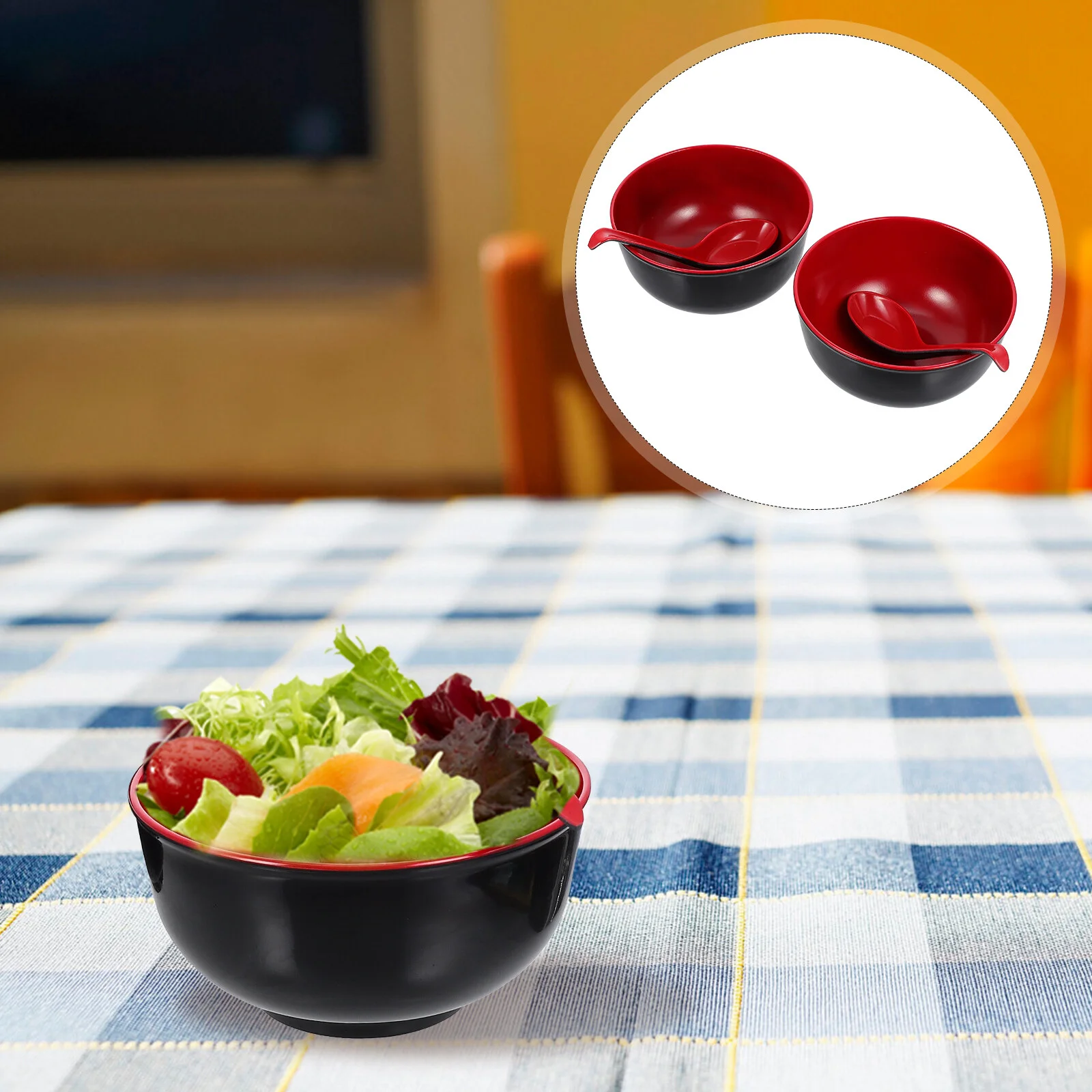 

Ramen Bowl Creative Tableware Melamine Bowls Practical Soup Salad Food Noodle Plastic Spoons