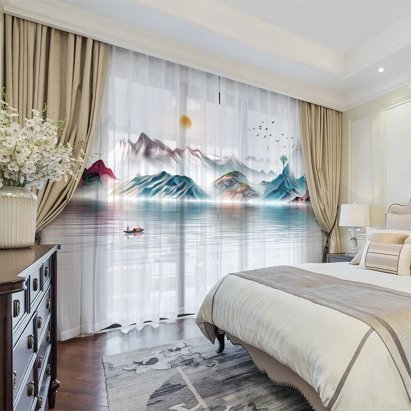 Custom Chiffon Sheer Curtain Window Tulle Drape for Bedroom Living Room Mountain Hills Water Landscape Birds Sunrise Ink White
Custom Chiffon Sheer Curtain Window Tulle Drape for Bedroom Living Room Mountain Hills Water Landscape Birds Sunrise Ink White