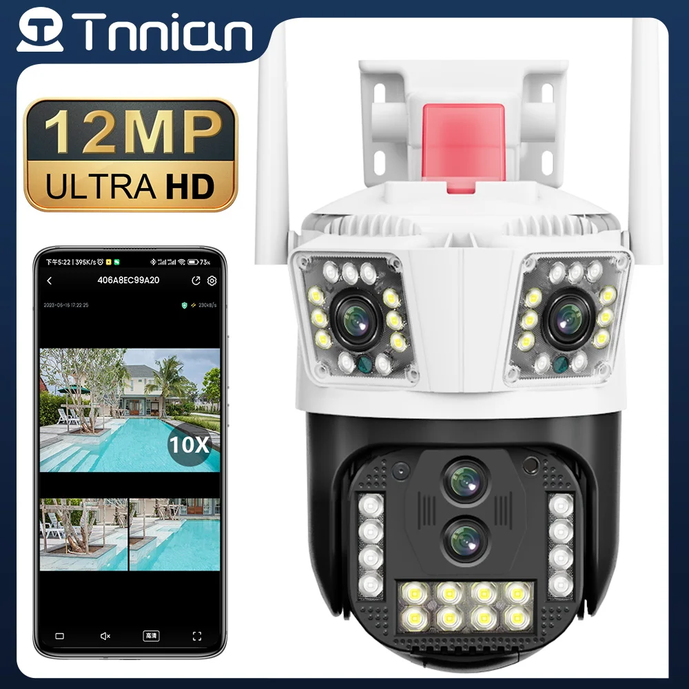 Tnnian 12MP Four Lens WIFI PTZ Camera Three Screen 10X Zoom AI Human Auto Tracking 9MP Outdoor Security CCTV Surveillance Camera
Tnnian 12MP Four Lens WIFI PTZ Camera Three Screen 10X Zoom AI Human Auto Tracking 9MP Outdoor Security CCTV Surveillance Camera