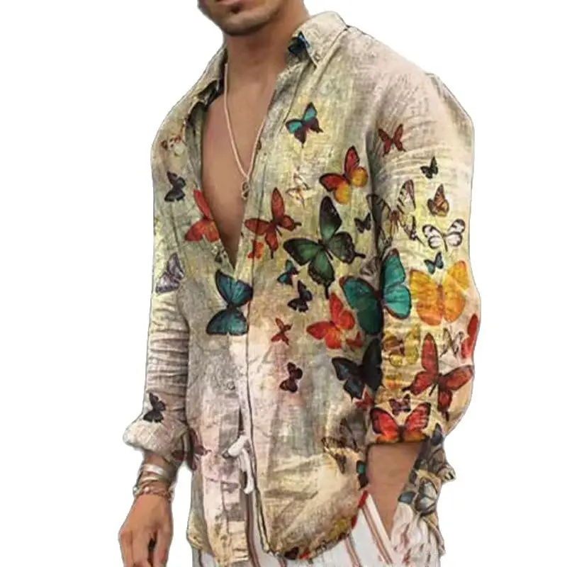 Vintage Butterfly Printing Men's Shirt Hawaiian Beach Single-Breasted Stand Collar Shirt Fashion Casual Long-sleeved shirt Tops
Vintage Butterfly Printing Men's Shirt Hawaiian Beach Single-Breasted Stand Collar Shirt Fashion Casual Long-sleeved shirt Tops