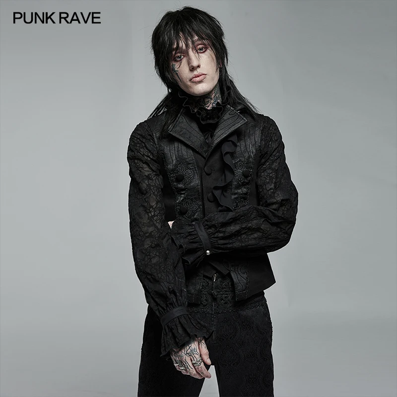 

PUNK RAVE Men's Gothic Noble Unique Collar Jacquard Vest Gentleman Elegant Party Sleeveless Waistcoat Tank Top Men Clothing